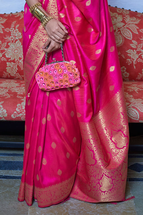 Load image into Gallery viewer, Moiety Magenta Banarasi Silk Saree With Evanescent Blouse Piece
