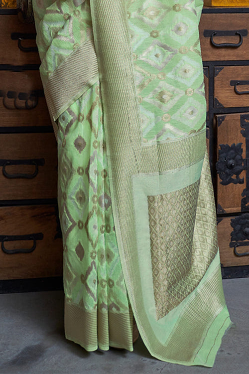 Load image into Gallery viewer, Opulent Pista Cotton Silk Saree With Arresting Blouse Piece
