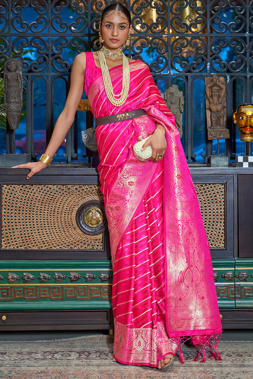 Load image into Gallery viewer, Diaphanous Dark Pink Soft Banarasi Silk Saree With Palimpsest Blouse Piece
