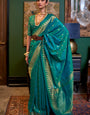 Angelic Rama Soft Banarasi Silk Saree With Bucolic Blouse Piece