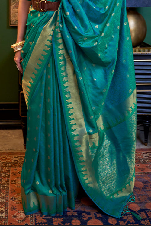 Load image into Gallery viewer, Angelic Rama Soft Banarasi Silk Saree With Bucolic Blouse Piece
