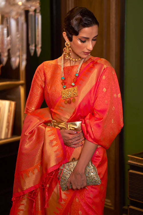 Load image into Gallery viewer, Palimpsest Peach Soft Banarasi Silk Saree With Staggering Blouse Piece
