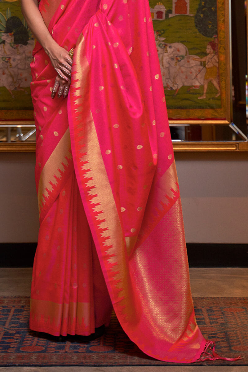 Tremendous Dark Pink Soft Banarasi Silk Saree With Luxuriant Blouse Piece
