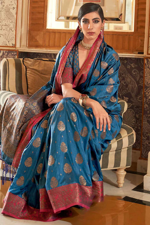 Load image into Gallery viewer, Mellifluous Blue Soft Banarasi Silk Saree With Scintilla Blouse Piece
