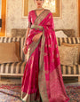 Magnetic Dark Pink Soft Banarasi Silk Saree With Smashing Blouse Piece