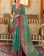 Profuse Rama Soft Banarasi Silk Saree With Tremendous Blouse Piece