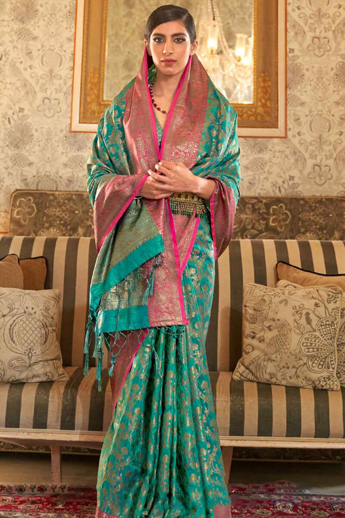 Load image into Gallery viewer, Profuse Rama Soft Banarasi Silk Saree With Tremendous Blouse Piece
