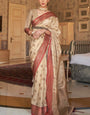 Vestigial Beige Soft Banarasi Silk Saree With Symmetrical Blouse Piece