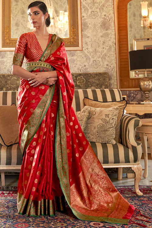 Load image into Gallery viewer, Surreptitious Red Soft Banarasi Silk Saree With Amiable Blouse Piece
