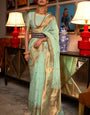 Admirable Pista Organza Silk Saree With Demesne Blouse Piece