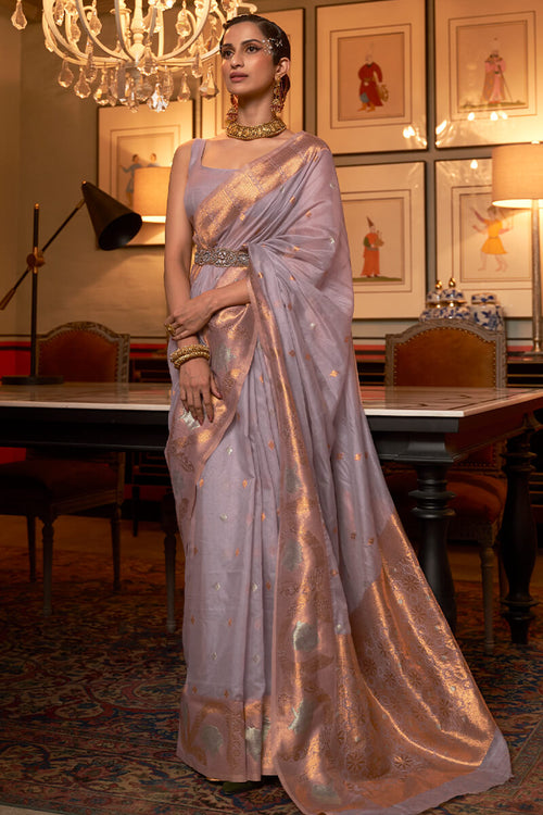 Load image into Gallery viewer, Supernal Lavender Organza Silk Saree With Tempting Blouse Piece
