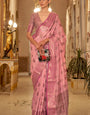 Ailurophile Pink Soft Banarasi Silk Saree With Traditional Blouse Piece