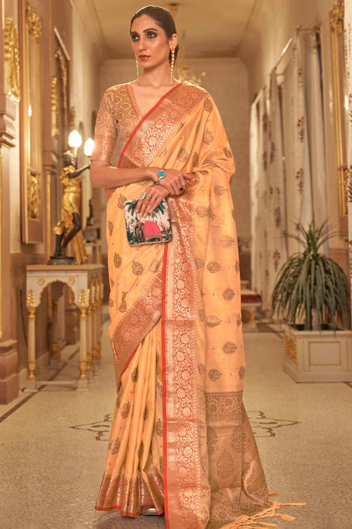 Load image into Gallery viewer, Breathtaking Orange Soft Banarasi Silk Saree With Breathtaking Blouse Piece
