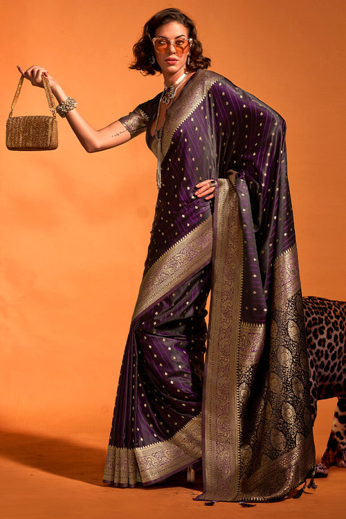 Load image into Gallery viewer, Nemesis Purple Soft Banarasi Silk Saree With Ethereal Blouse Piece
