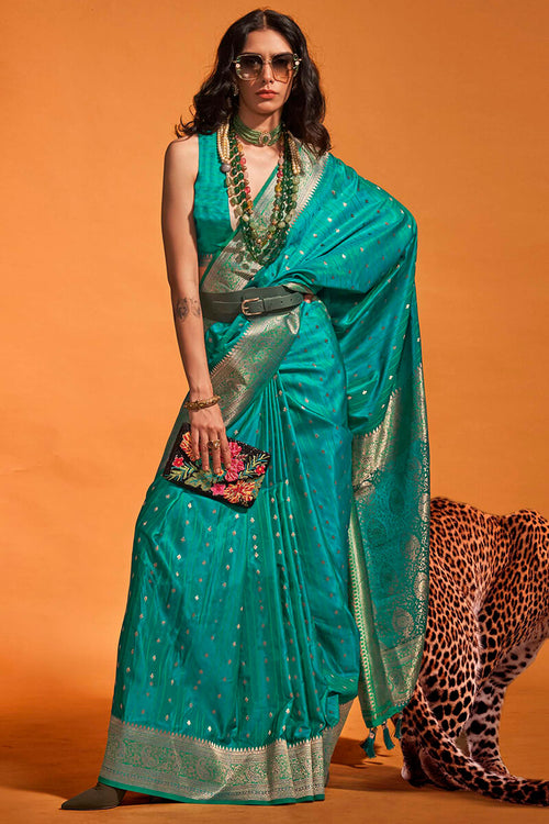 Load image into Gallery viewer, Fugacious Rama Soft Banarasi Silk Saree With Ineffable Blouse Piece
