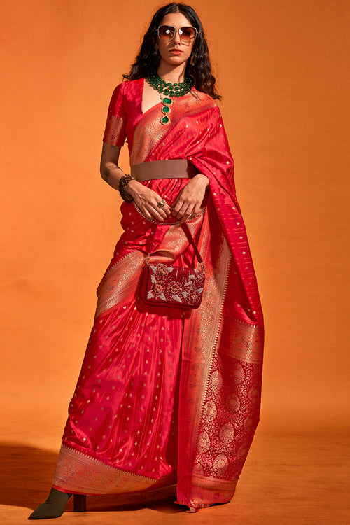 Load image into Gallery viewer, Demure Red Soft Banarasi Silk Saree With Vibrant Blouse Piece
