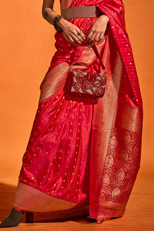 Load image into Gallery viewer, Demure Red Soft Banarasi Silk Saree With Vibrant Blouse Piece
