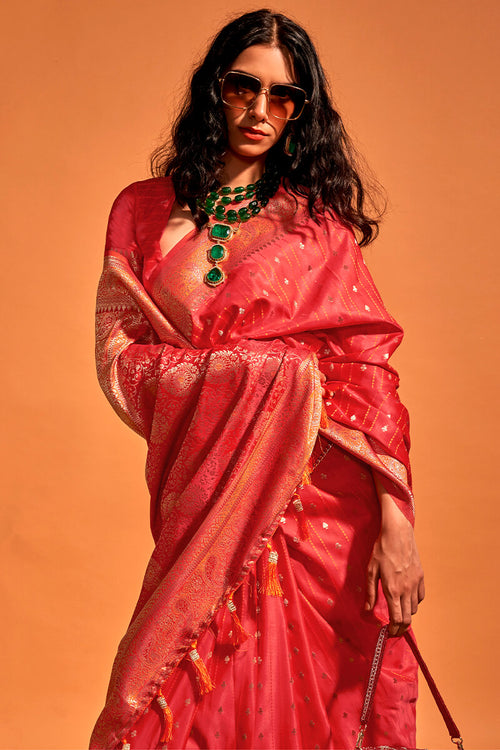 Load image into Gallery viewer, Demure Red Soft Banarasi Silk Saree With Vibrant Blouse Piece
