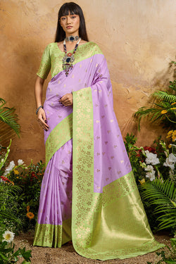 Evocative Lavender Pure Zari Weaving Banarasi Silk Saree With Sophisticated Blouse Piece