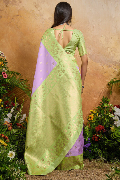 Evocative Lavender Pure Zari Weaving Banarasi Silk Saree With Sophisticated Blouse Piece