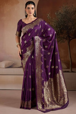 Surreptitious Purple Pure Zari Weaving Banarasi Silk Saree With Majesty Blouse Piece