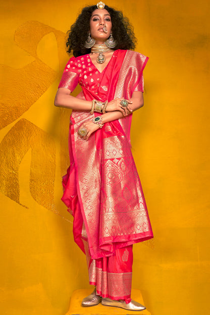 Devastating Dark Pink Soft Banarasi Silk Saree With Scrumptious Blouse Piece