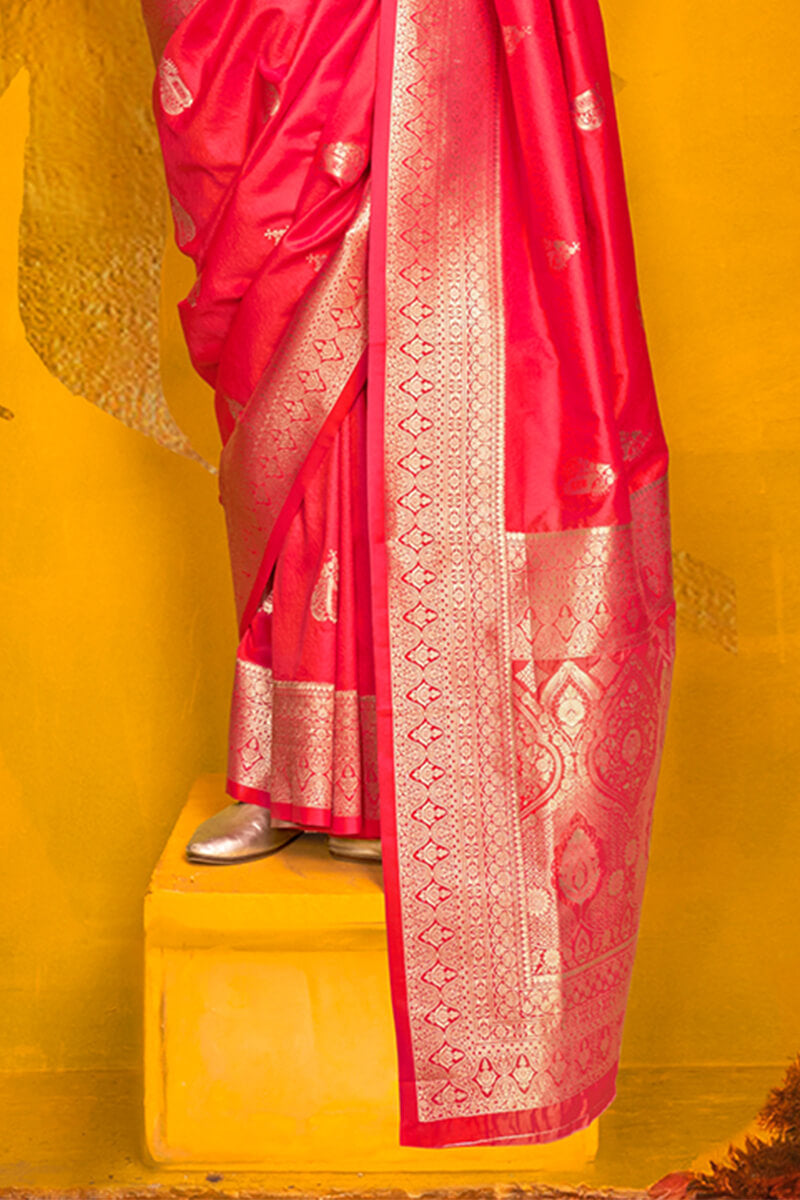 Devastating Dark Pink Soft Banarasi Silk Saree With Scrumptious Blouse Piece