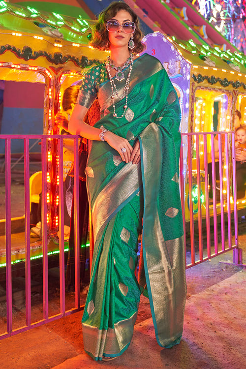 Load image into Gallery viewer, Prominent Dark Green Soft Banarasi Silk Saree With Desirable Blouse Piece
