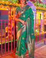 Prominent Dark Green Soft Banarasi Silk Saree With Desirable Blouse Piece