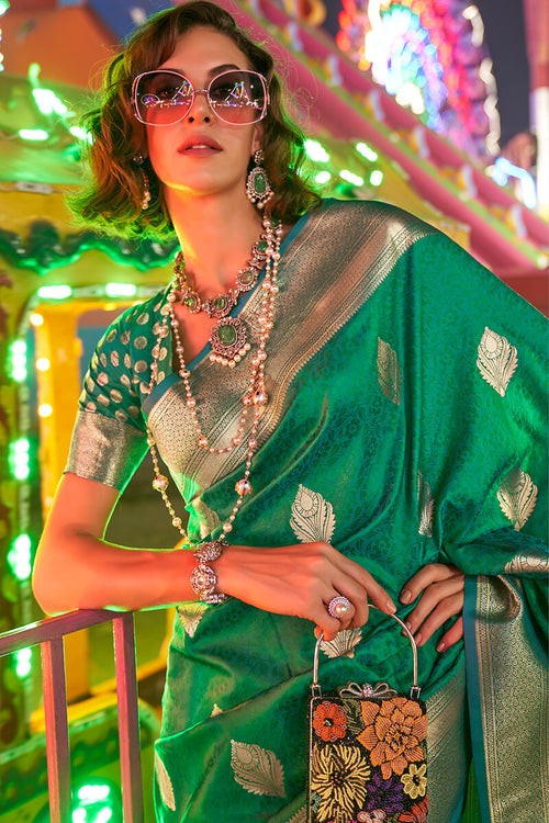 Load image into Gallery viewer, Prominent Dark Green Soft Banarasi Silk Saree With Desirable Blouse Piece
