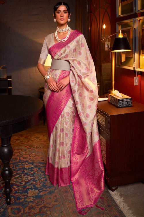 Load image into Gallery viewer, Charming Beige Kanjivaram Silk Saree With Engrossing Blouse Piece
