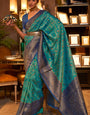 Preferable Rama Kanjivaram Silk Saree With Traditional Blouse Piece