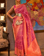 Elision Dark Pink Kanjivaram Silk Saree With Murmurous Blouse Piece