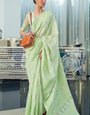 Trendy Pista Cotton Silk Saree With Refreshing Blouse Piece