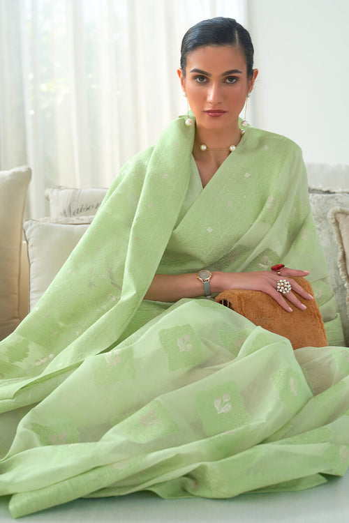 Load image into Gallery viewer, Trendy Pista Cotton Silk Saree With Refreshing Blouse Piece
