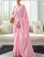 Breathtaking Baby Pink Cotton Silk Saree With Ravishing Blouse Piece