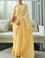 Exceptional Yellow Cotton Silk Saree With Flamboyant Blouse Piece