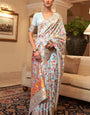 Exuberant Sky Pashmina saree With Ratatouille Blouse Piece