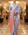 Exuberant Firozi Pashmina saree With Ratatouille Blouse Piece