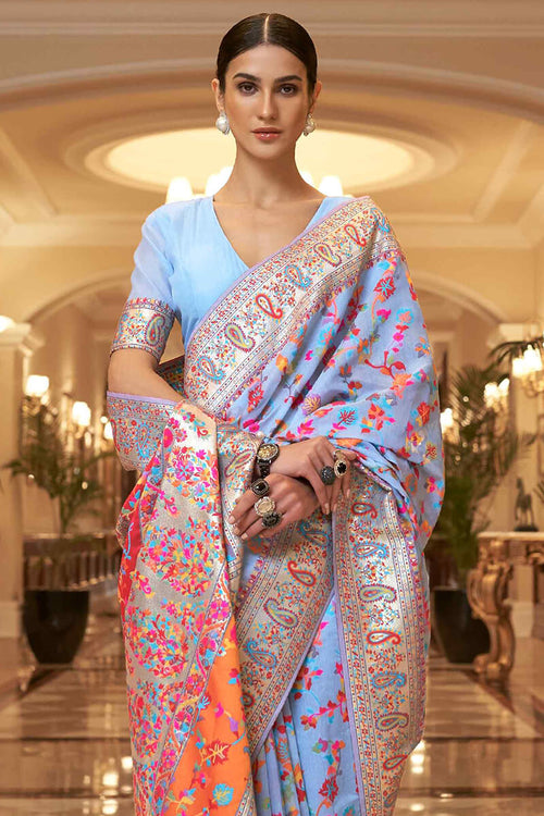 Load image into Gallery viewer, Exuberant Firozi Pashmina saree With Ratatouille Blouse Piece
