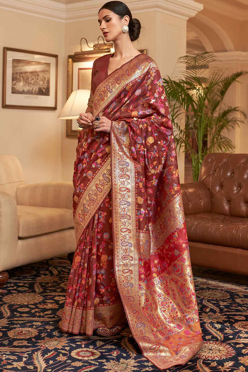 Load image into Gallery viewer, Exuberant Maroon Pashmina saree With Ratatouille Blouse Piece
