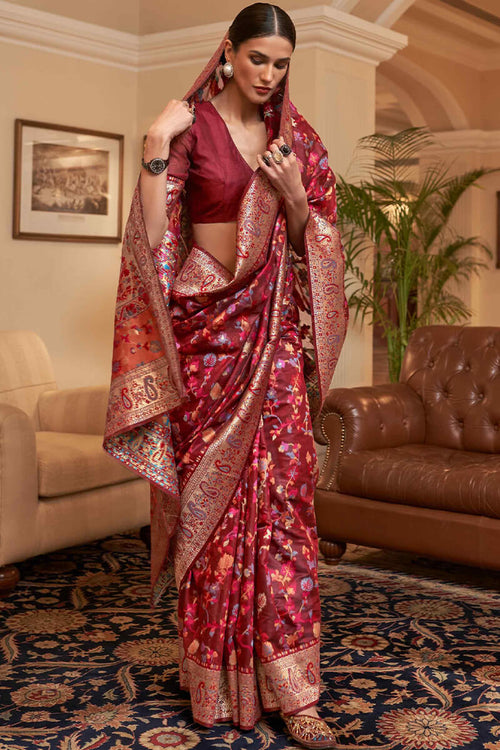 Load image into Gallery viewer, Exuberant Maroon Pashmina saree With Ratatouille Blouse Piece
