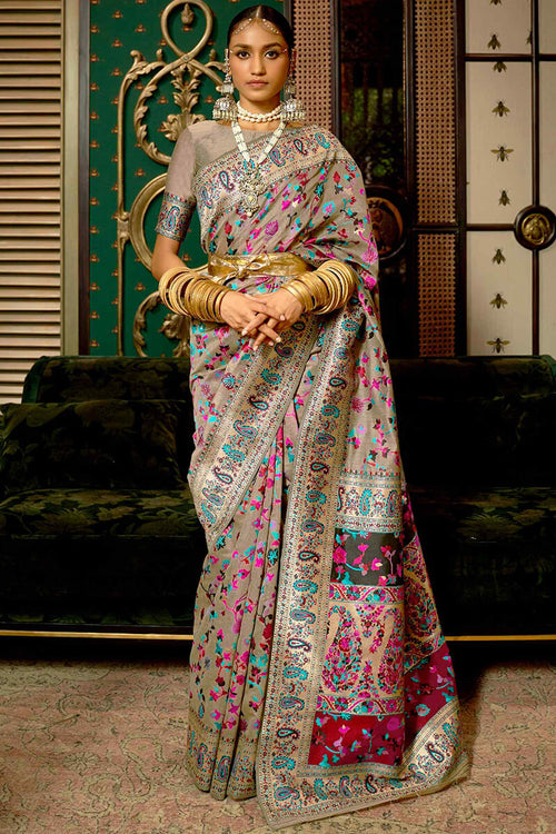 Load image into Gallery viewer, Exuberant Grey Pashmina saree With Ratatouille Blouse Piece
