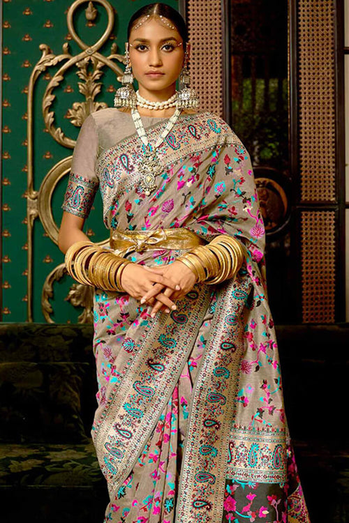 Load image into Gallery viewer, Exuberant Grey Pashmina saree With Ratatouille Blouse Piece
