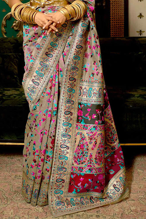 Load image into Gallery viewer, Exuberant Grey Pashmina saree With Ratatouille Blouse Piece
