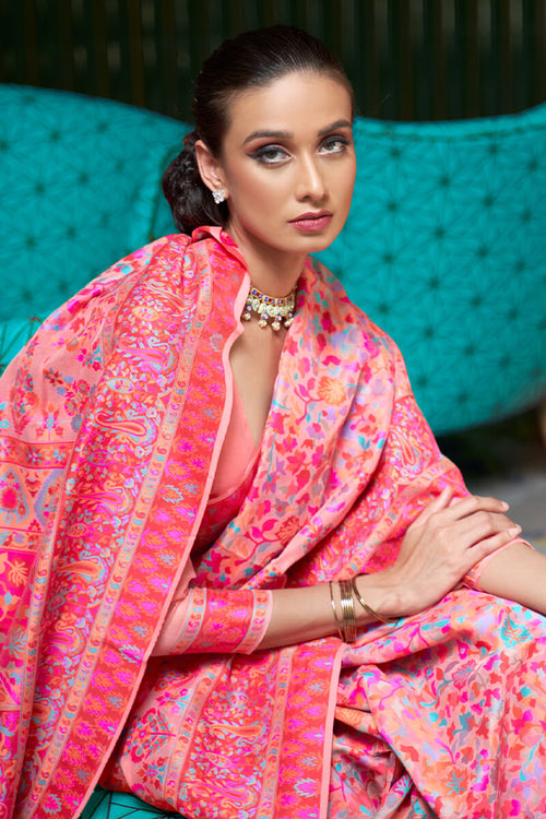 Load image into Gallery viewer, Flattering Pink Pashmina saree With Adorning Blouse Piece
