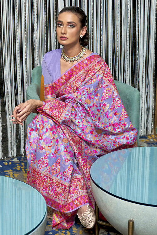 Load image into Gallery viewer, Staring Lavender Pashmina saree With Appealing Blouse Piece
