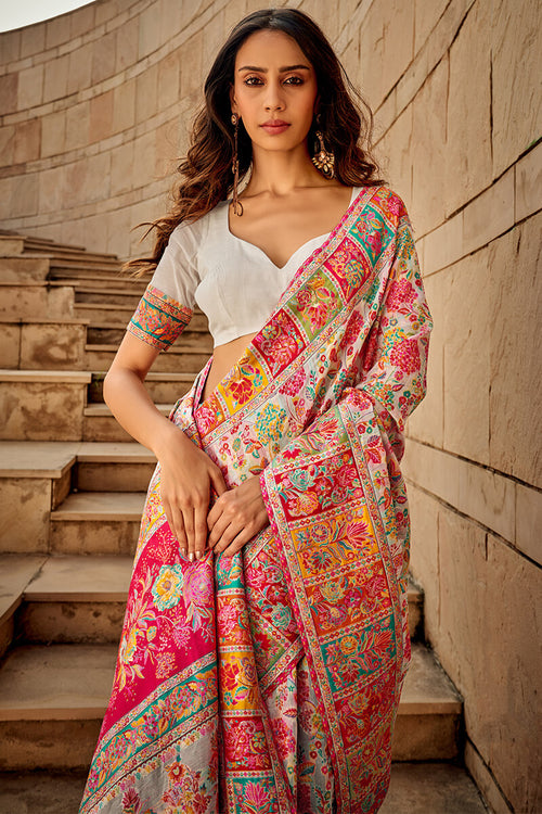 Load image into Gallery viewer, Elegant Beige Pashmina Saree With Adorning Blouse Piece
