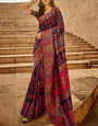 Invaluable Navy Blue Pashmina Saree With Intricate Blouse Piece