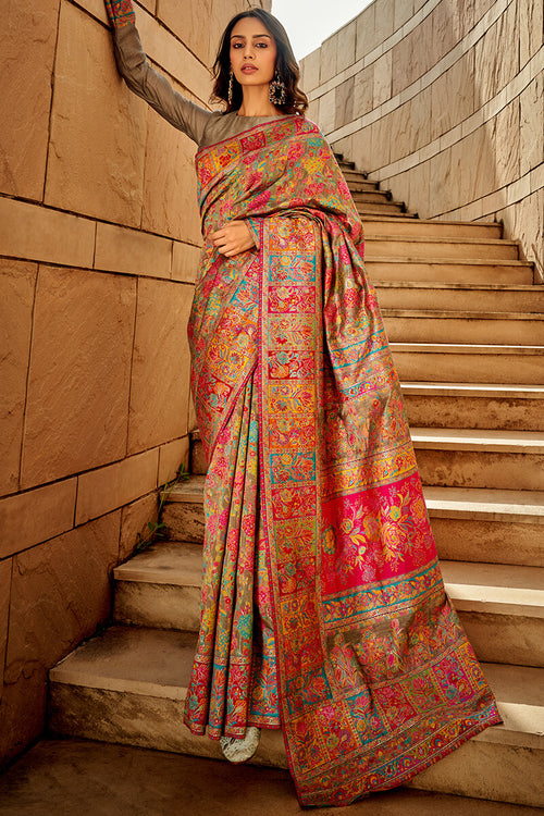 Load image into Gallery viewer, Pleasant Grey Pashmina Saree With Inspiring Blouse Piece
